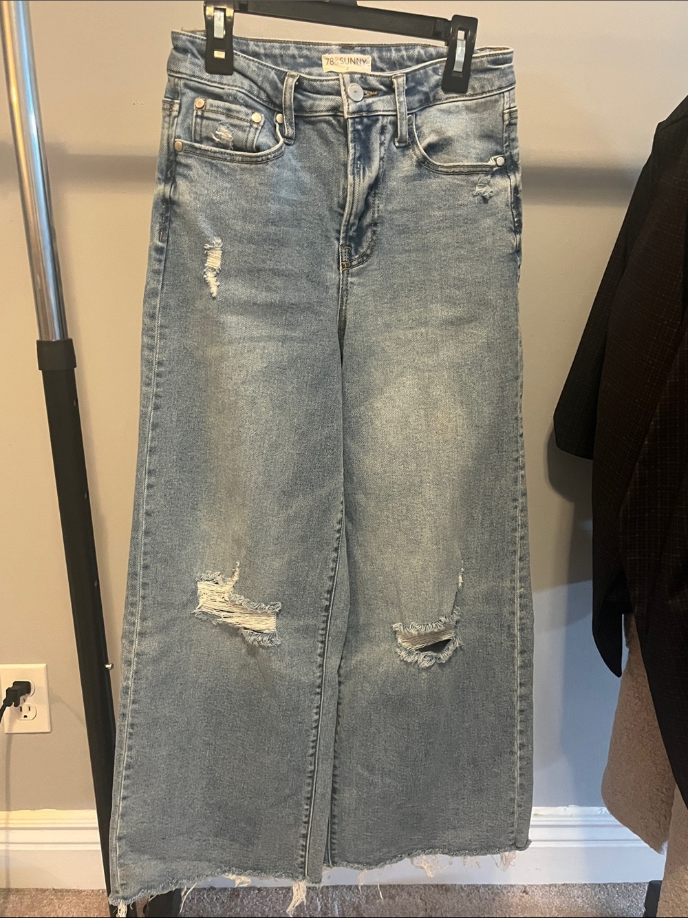 78&Sunny High-Rise Distressed Wide Leg Jeans - Light Blue
